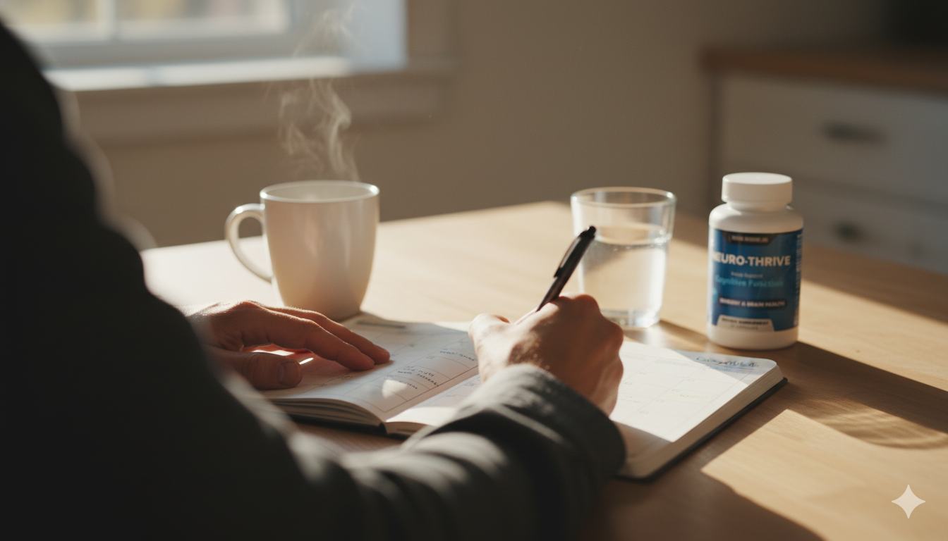 Sunlit planner marking small daily steps
