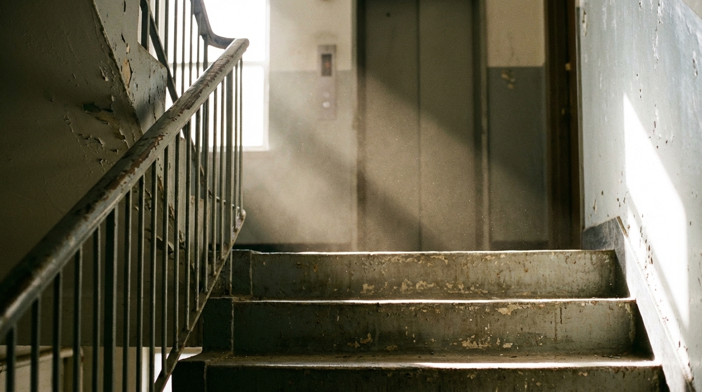 Sunlit stairwell suggesting the choice to move
