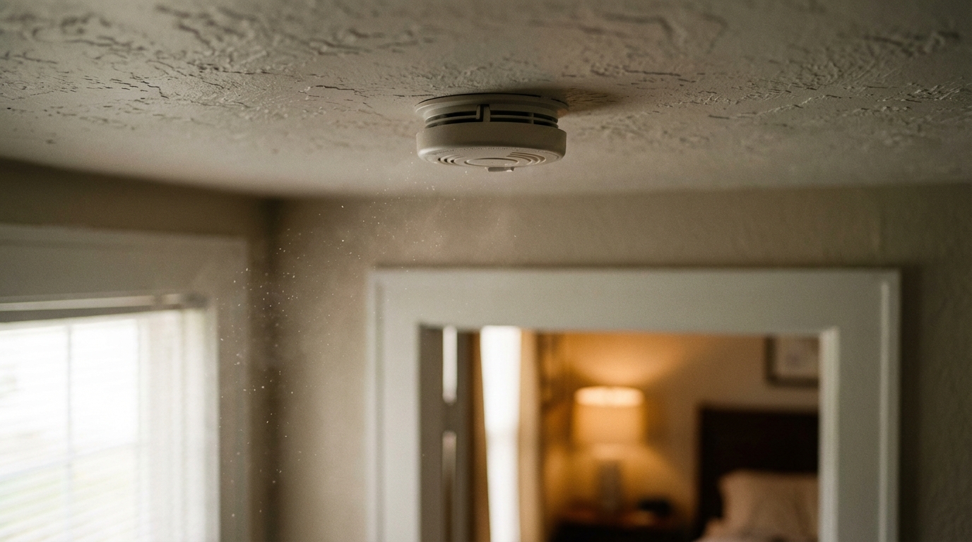 Soft daylight on a home smoke alarm