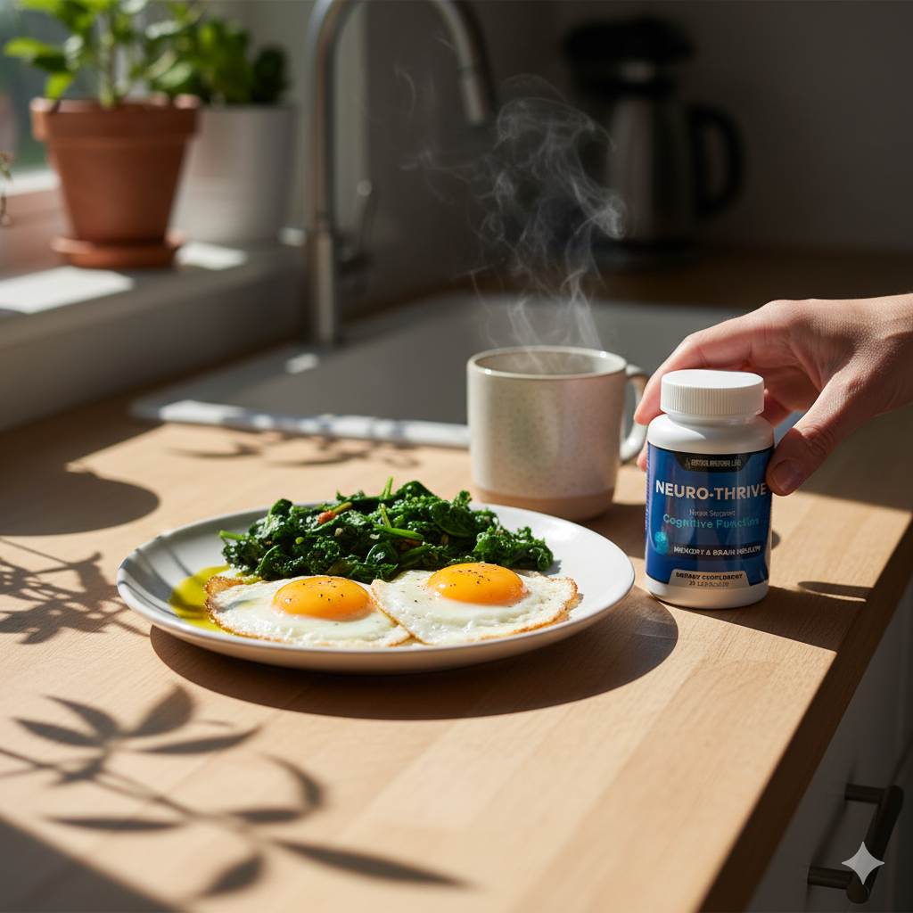 Reaching to place Neuro-Thrive by a warm breakfast