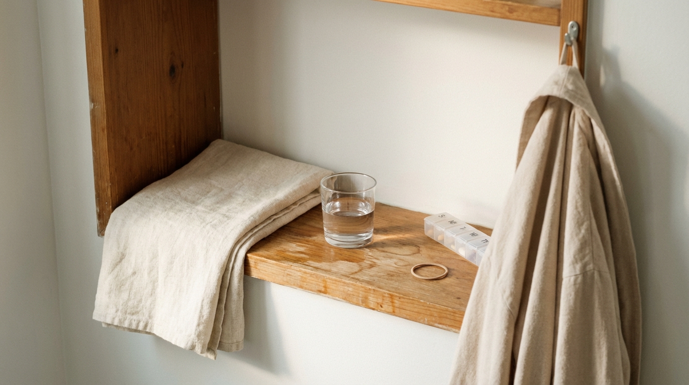 Minimal shelf with calming nightly routine items