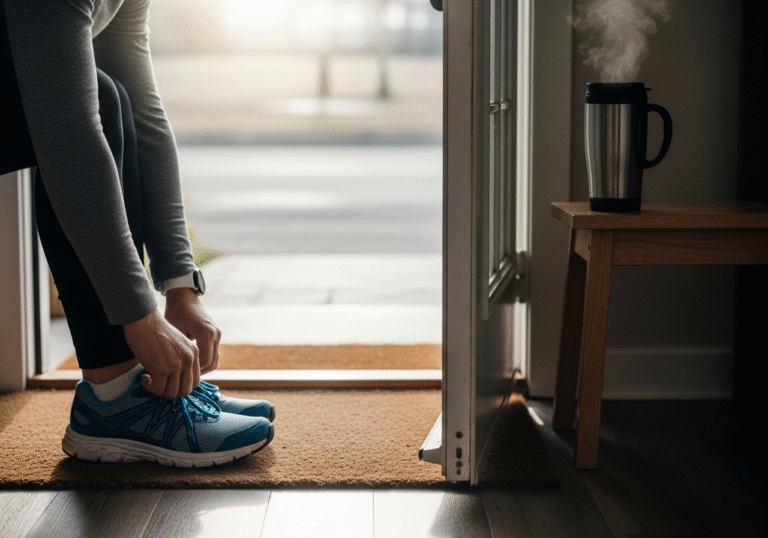 Winter doorway light with calm pre-run ritual