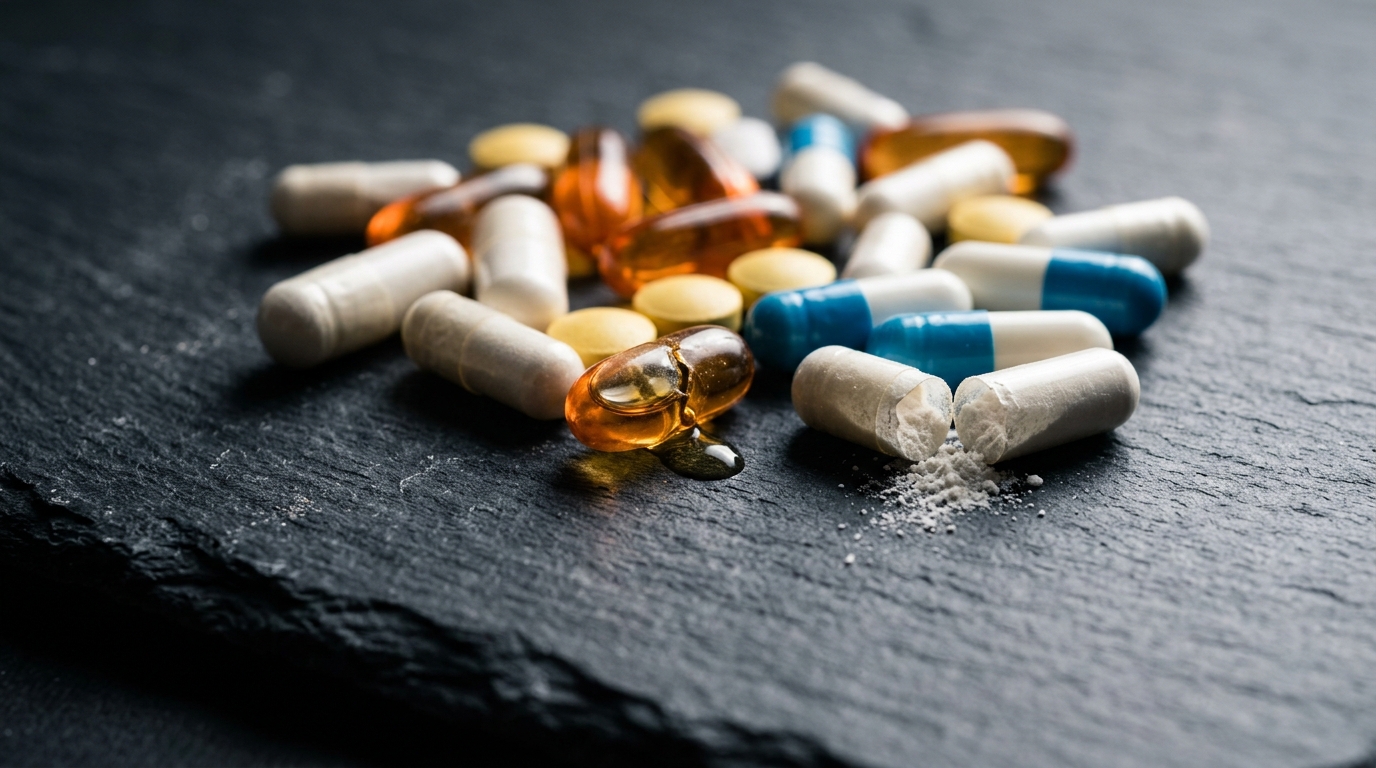 scattered supplement pills showing incomplete solutions