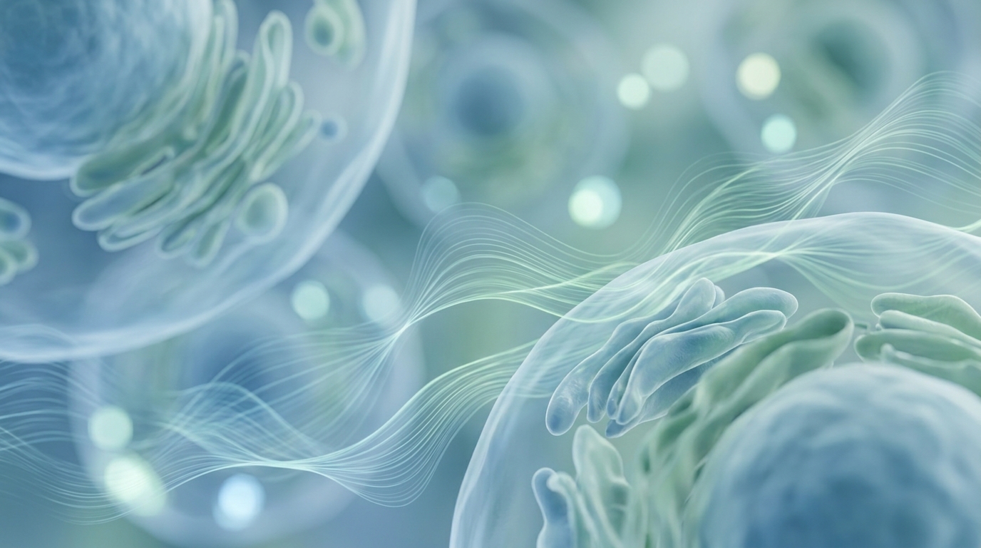 cellular energy visualization showing mitochondrial pathways