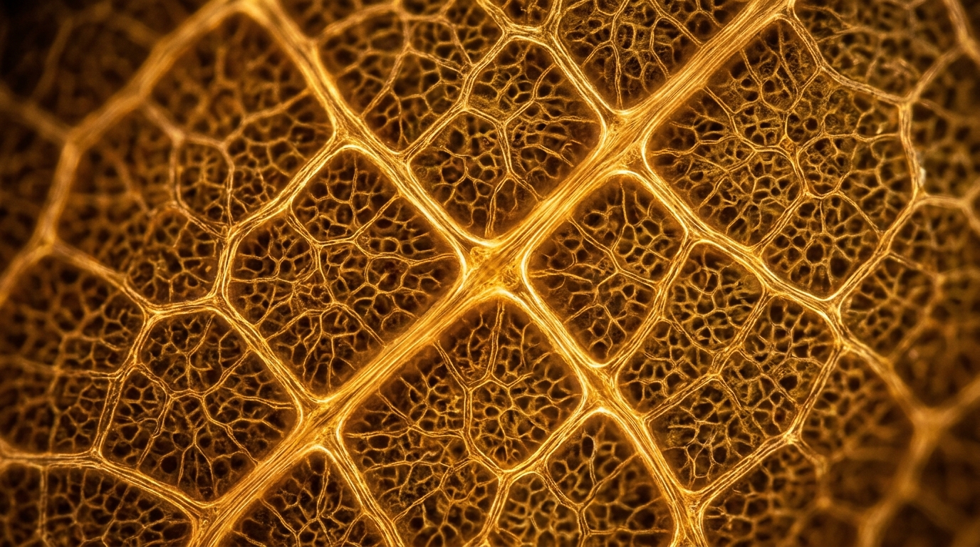 microscopic cellular network structures resembling power grid