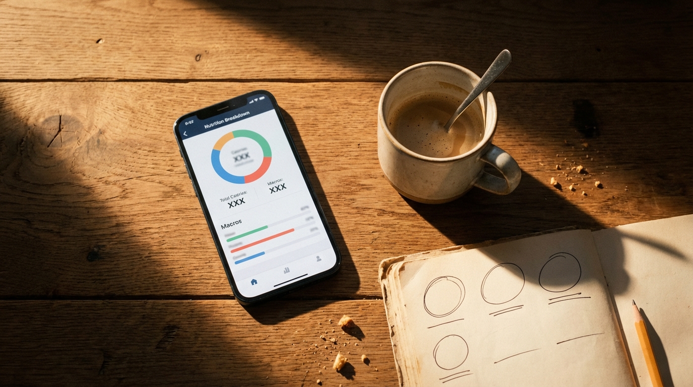 Phone and notebook on table in afternoon light