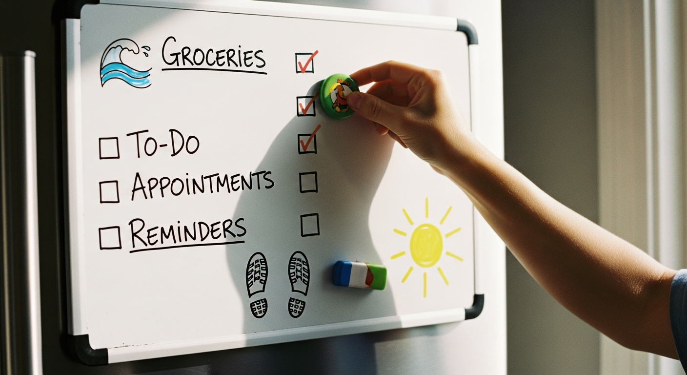 Simple routine checklist on a fridge