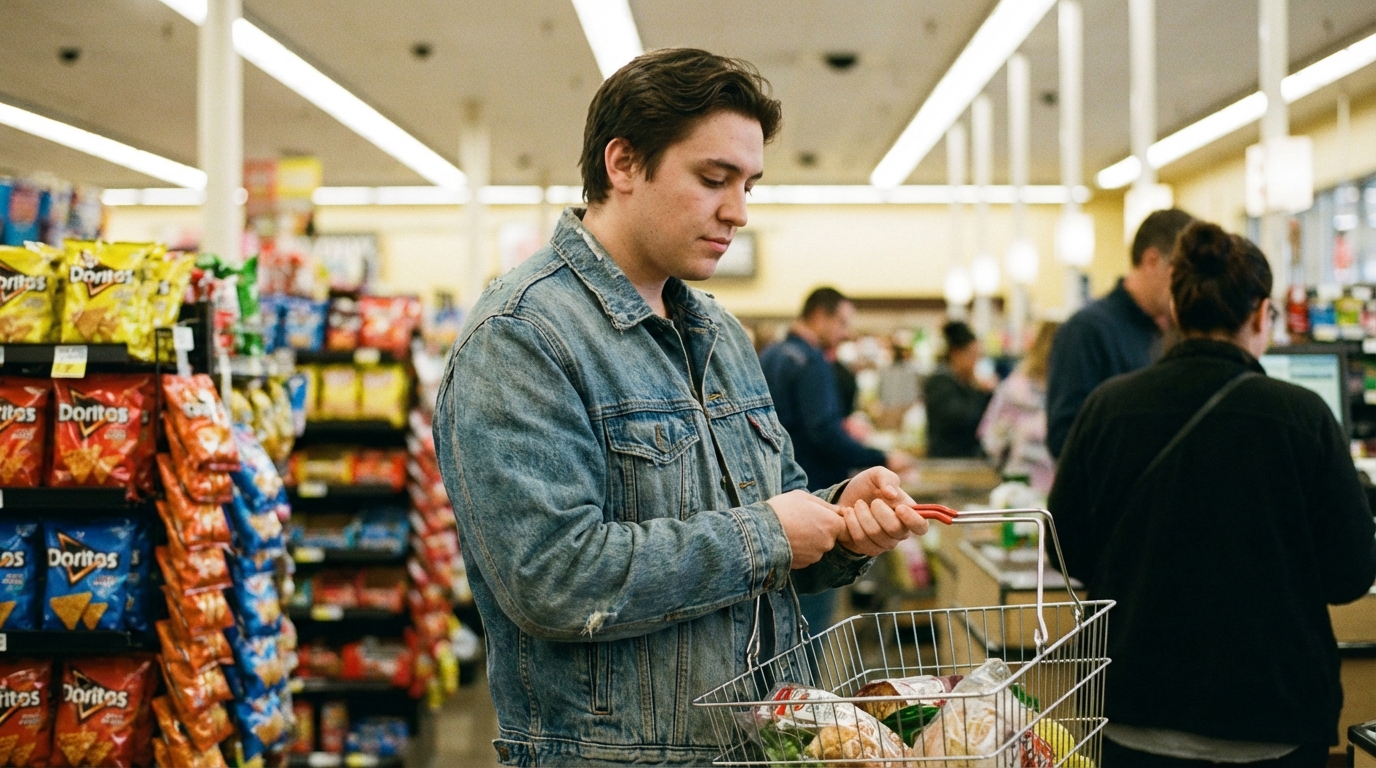 Relaxed posture while standing in a store line