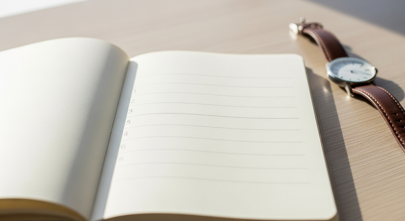Open notebook with simple nightly scores and a watch