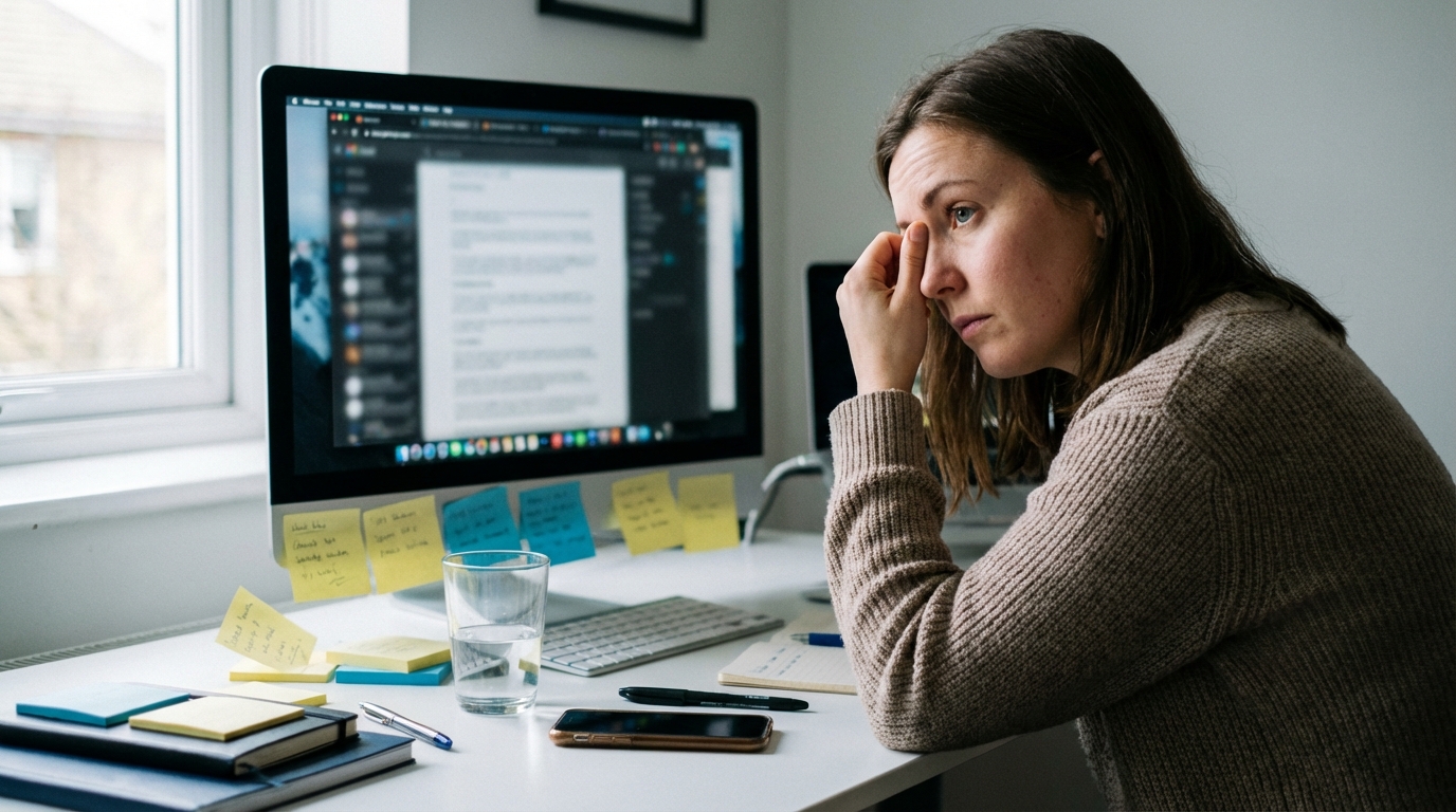Woman staring at her screen during an afternoon slump