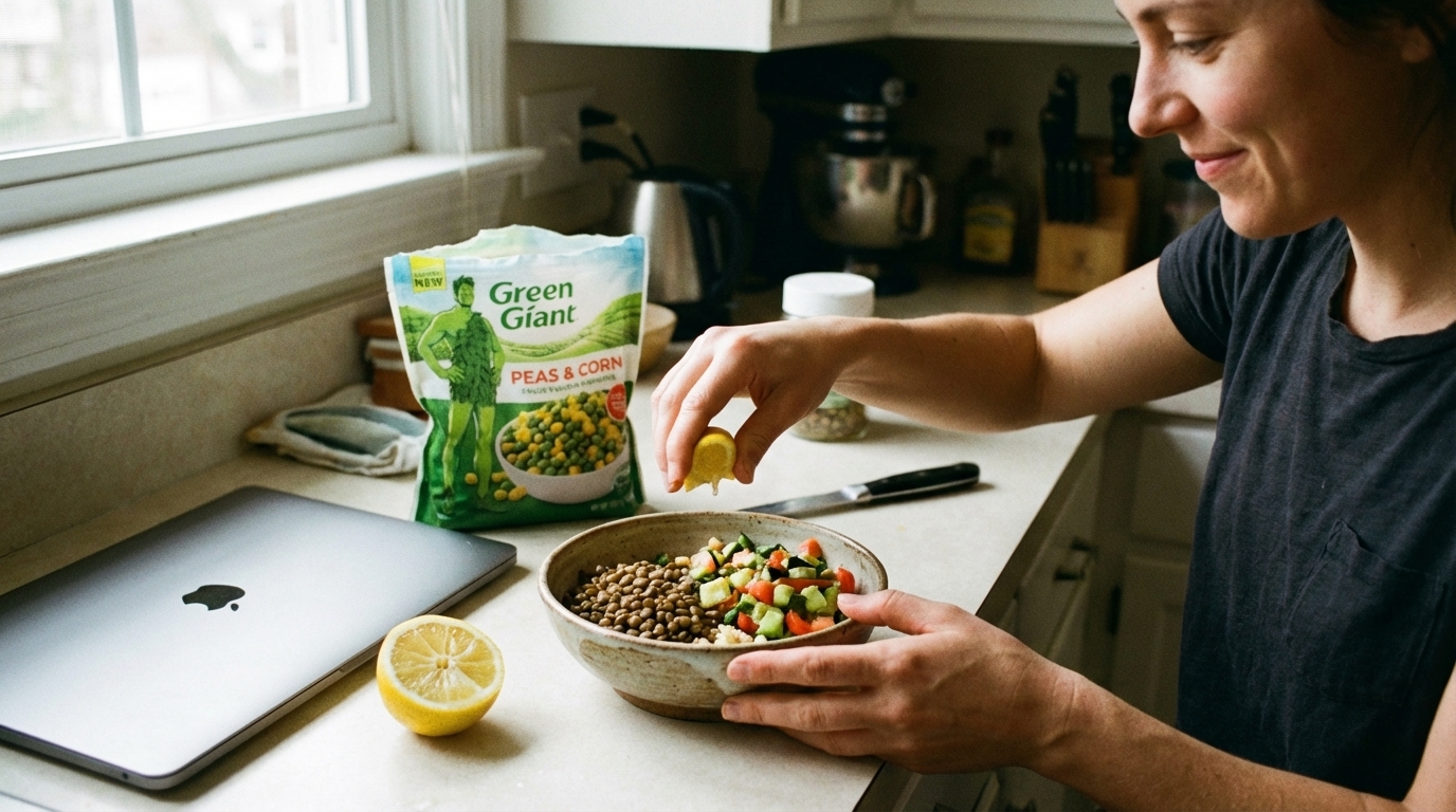 Busy woman assembling a simple fiber forward meal