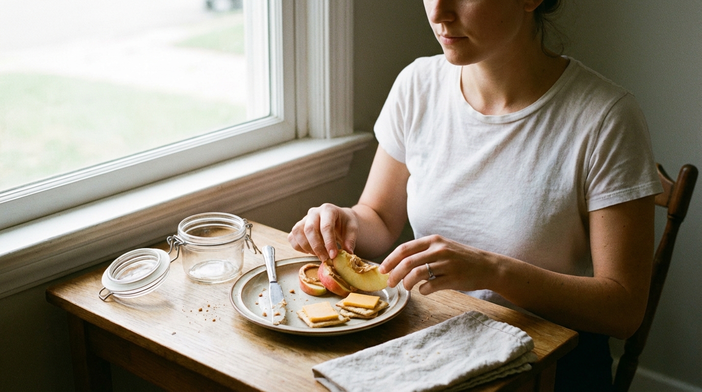 Woman preparing a balanced snack at home