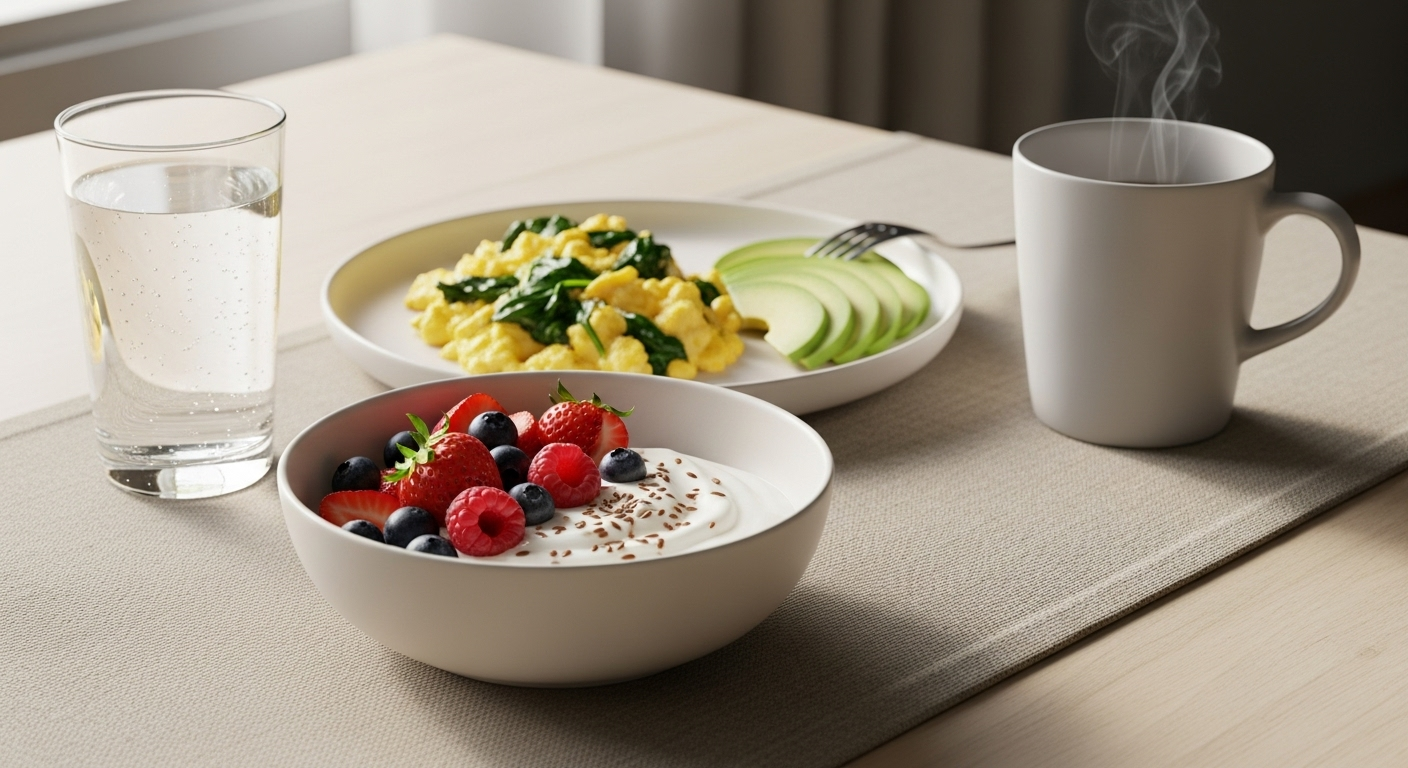 Balanced breakfast lineup supports a diet for brain fog with protein, fiber, and healthy fats.