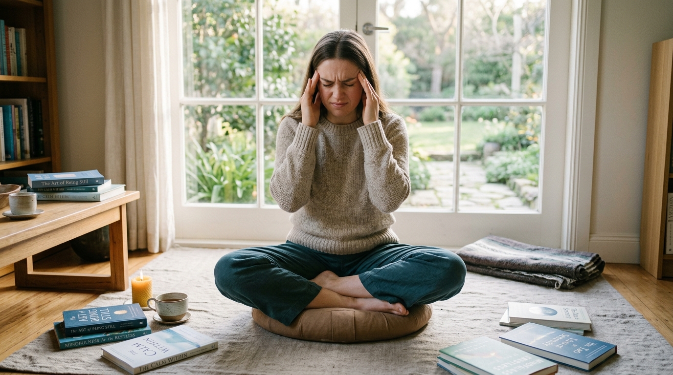 Woman struggling with meditation practice