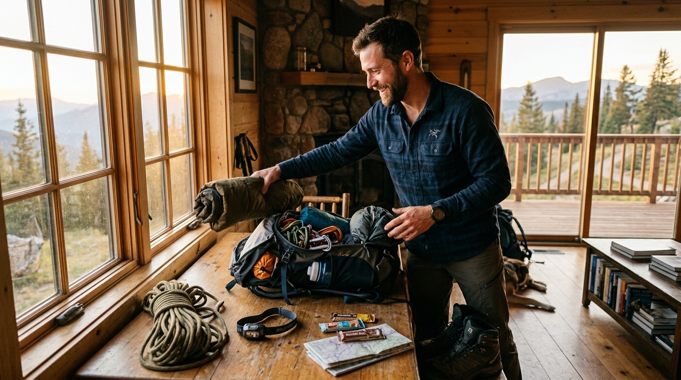 man preparing hiking gear with renewed vitality
