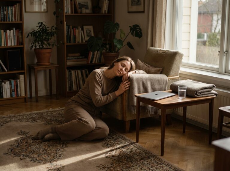 Person resting calmly in afternoon light after pacing their energy