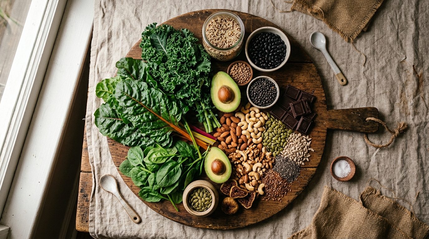 magnesium rich foods arranged on cutting board