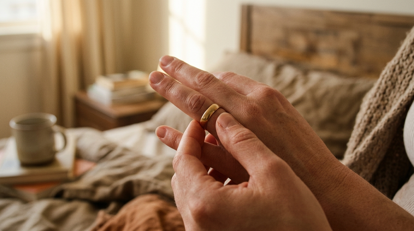 hand checking tight wedding ring from swelling