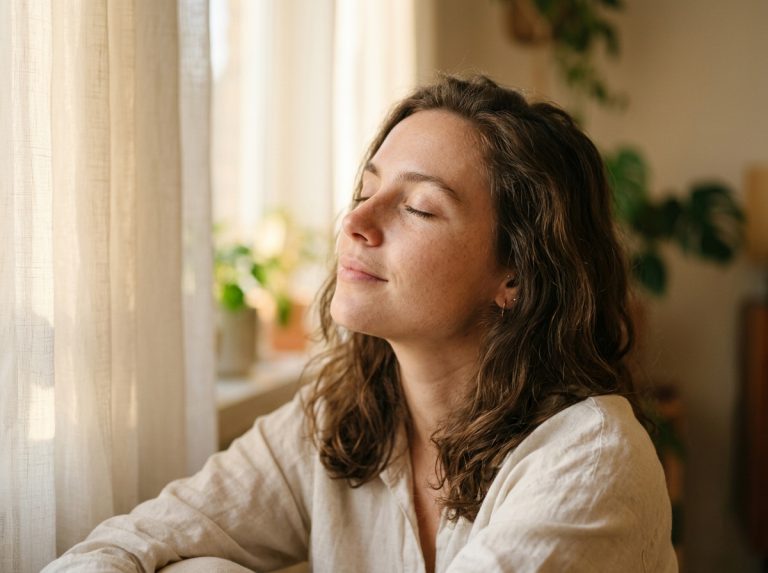 woman experiencing peaceful morning relief from anxiety
