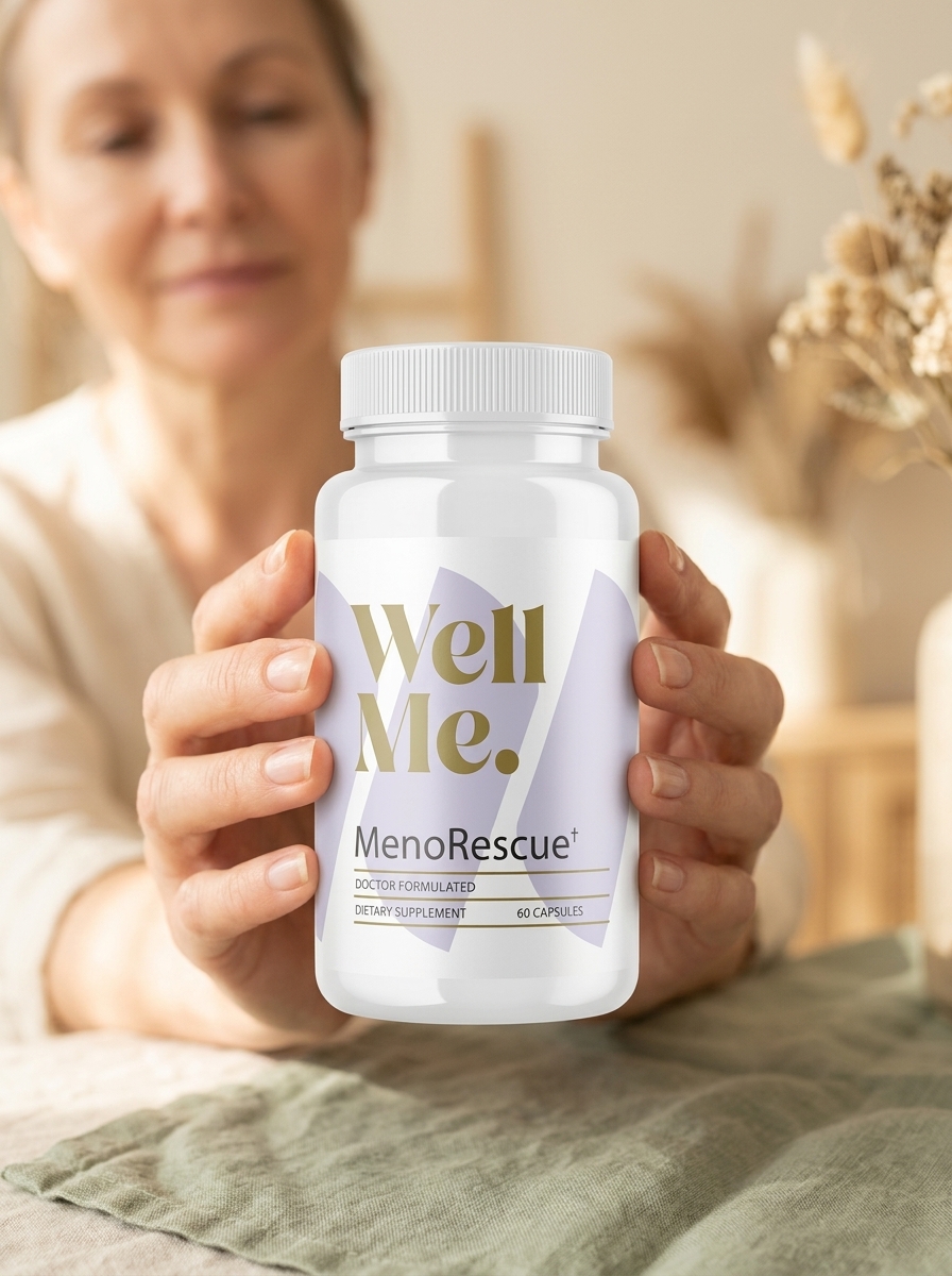 MenoRescue bottle held by gentle hands