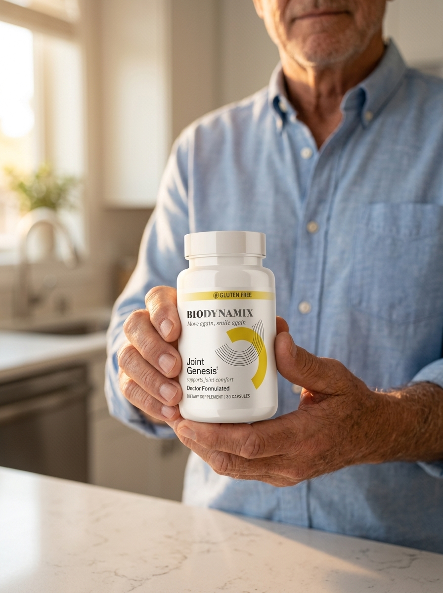 Joint Genesis supplement bottle held naturally