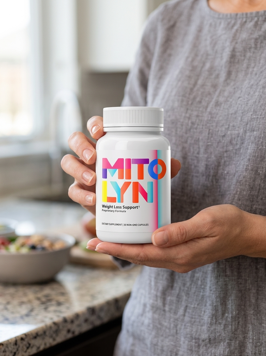 Mitolyn supplement bottle held by woman