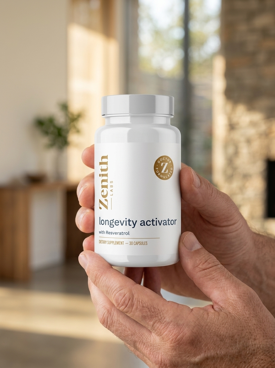 Longevity Activator supplement bottle being held