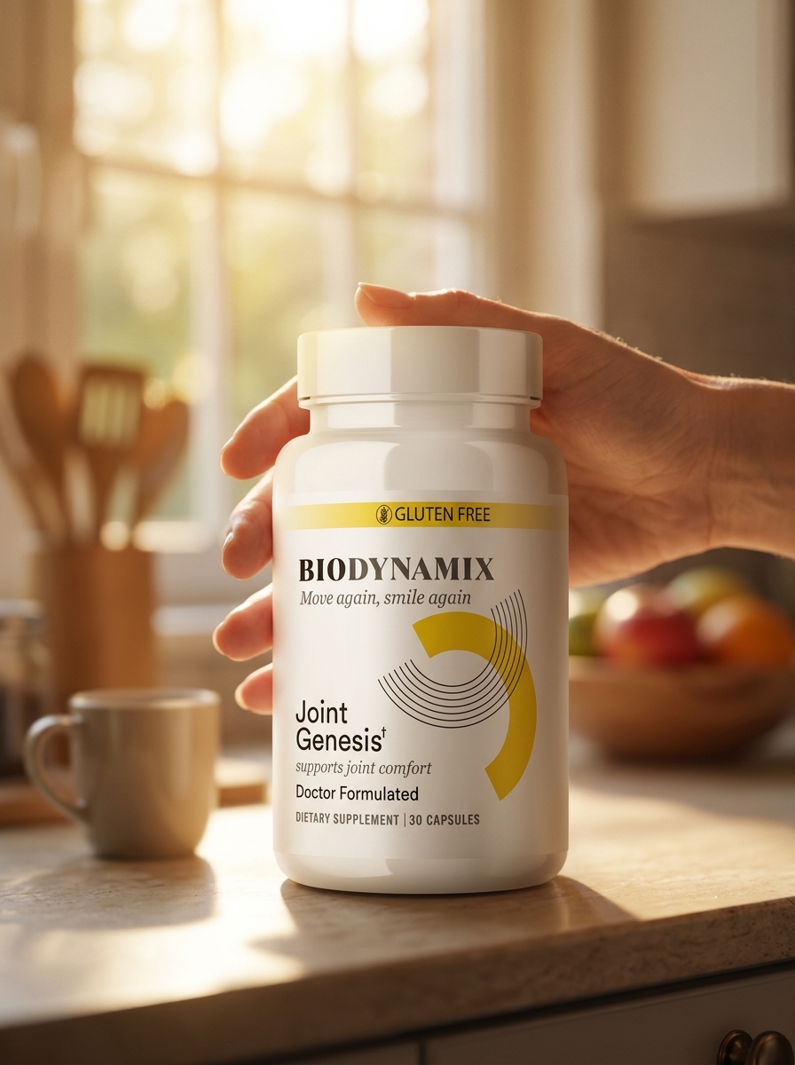 Joint Genesis supplement bottle with hands