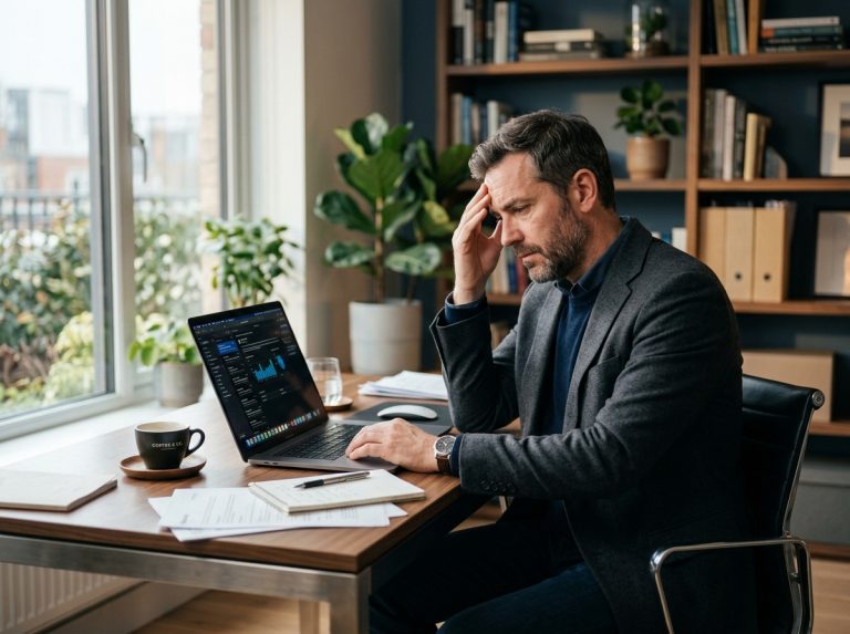 man experiencing mental fatigue at desk