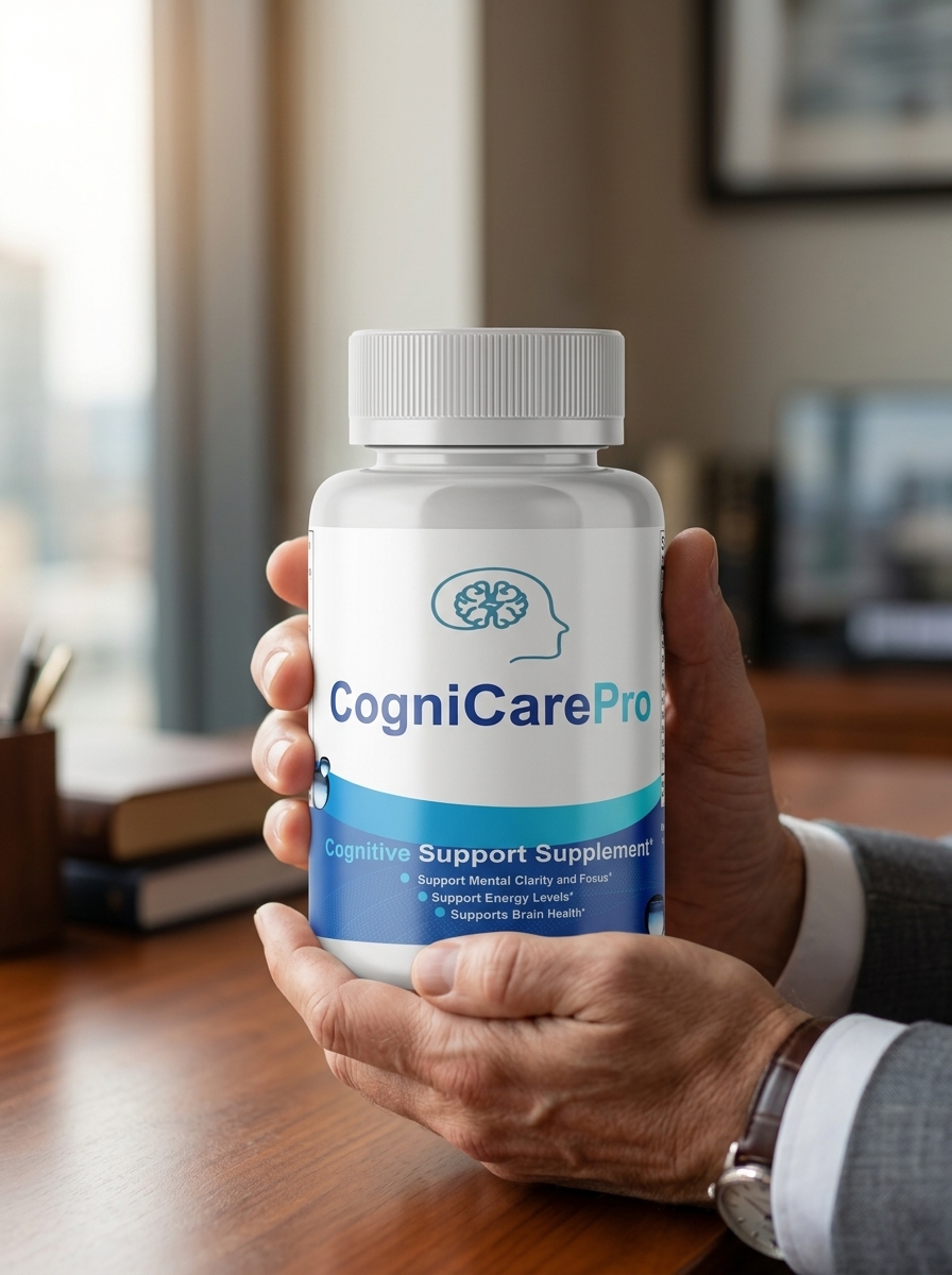CogniCare Pro brain supplement bottle held by professional