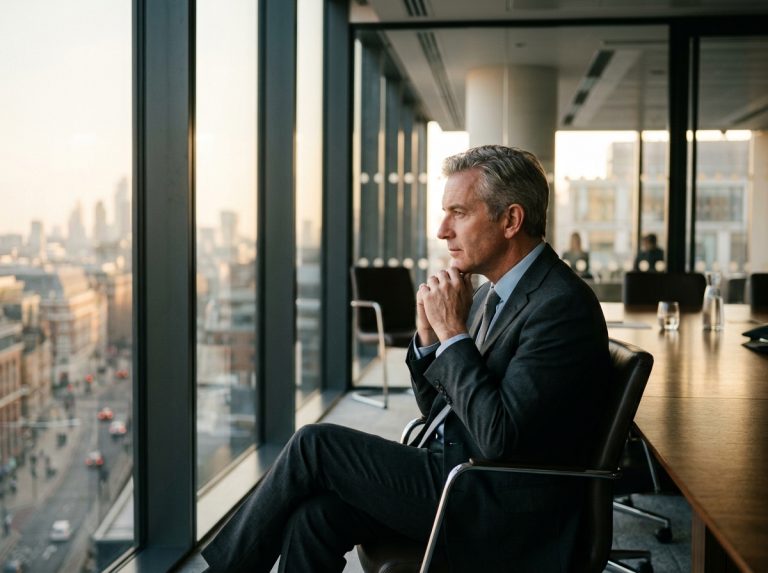 thoughtful businessman contemplating at conference table