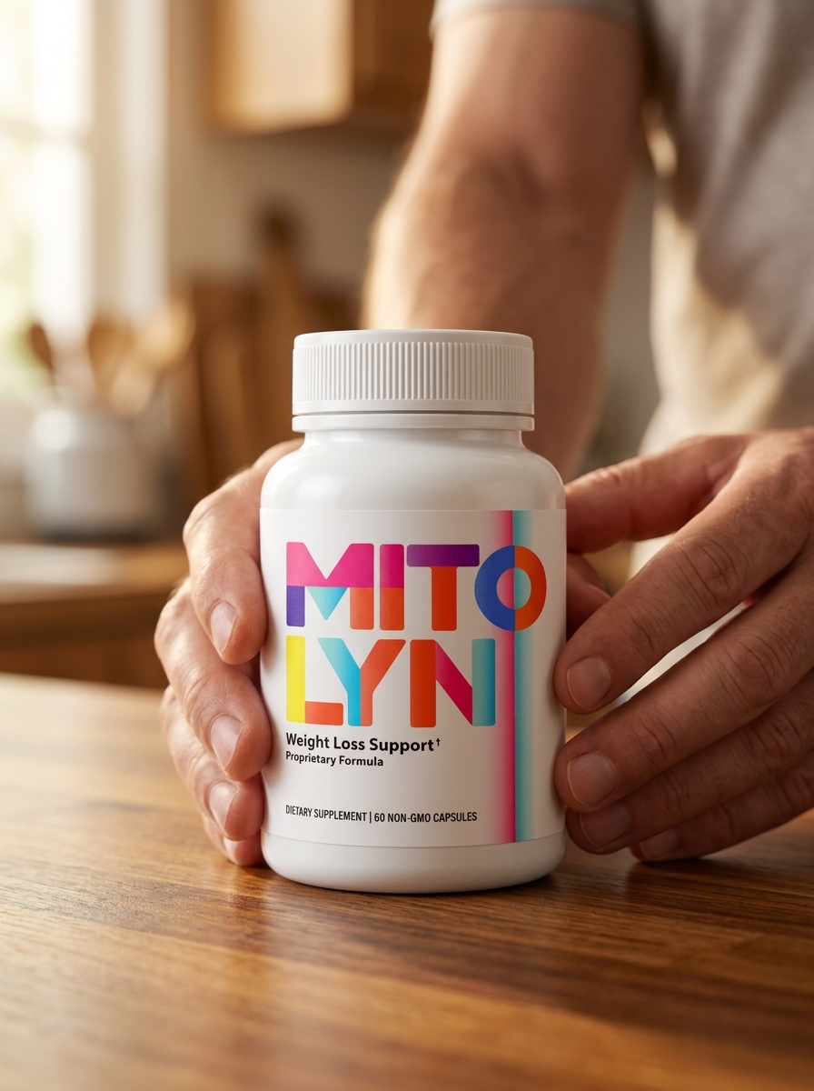 Mitolyn supplement bottle held by man