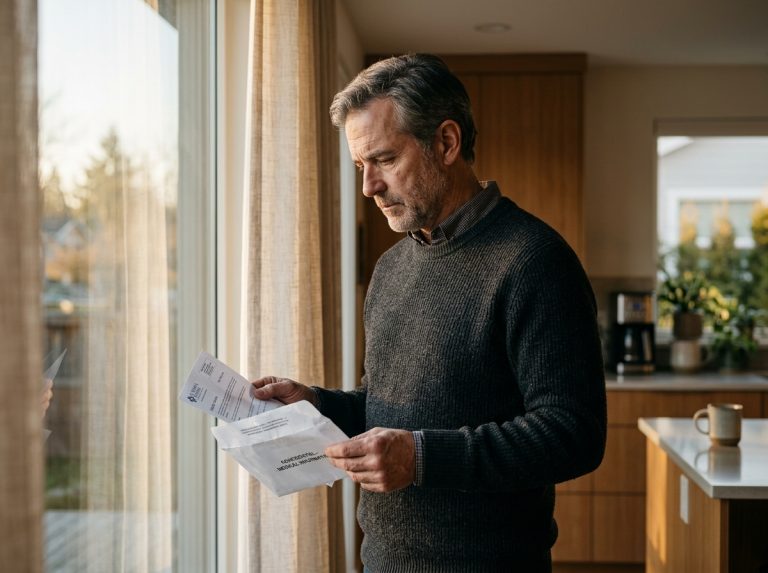 man reviewing medical results by window