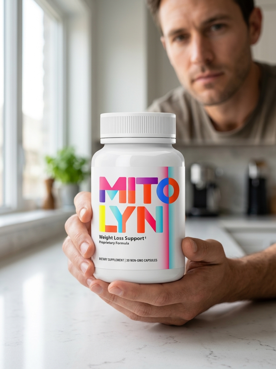 Mitolyn supplement bottle in hands with morning light