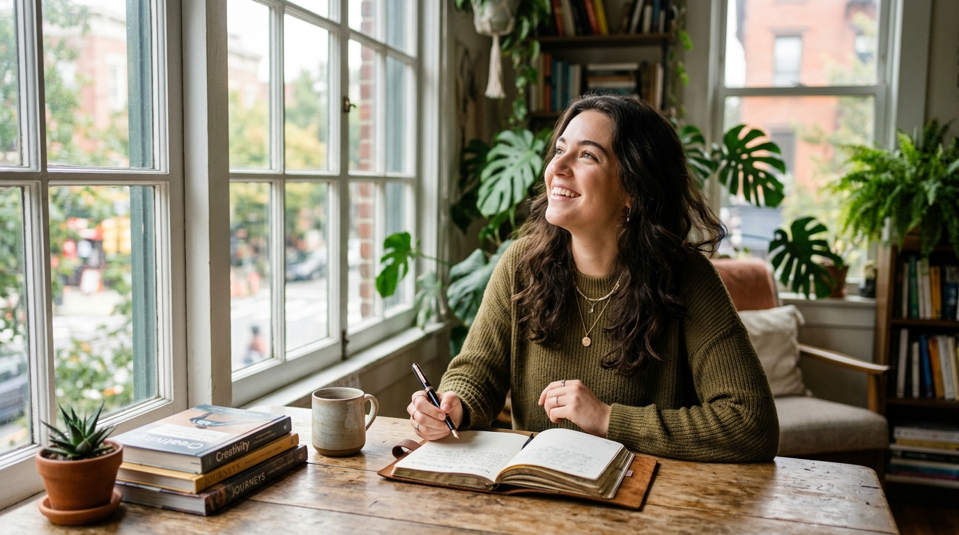 woman writing with renewed creative energy