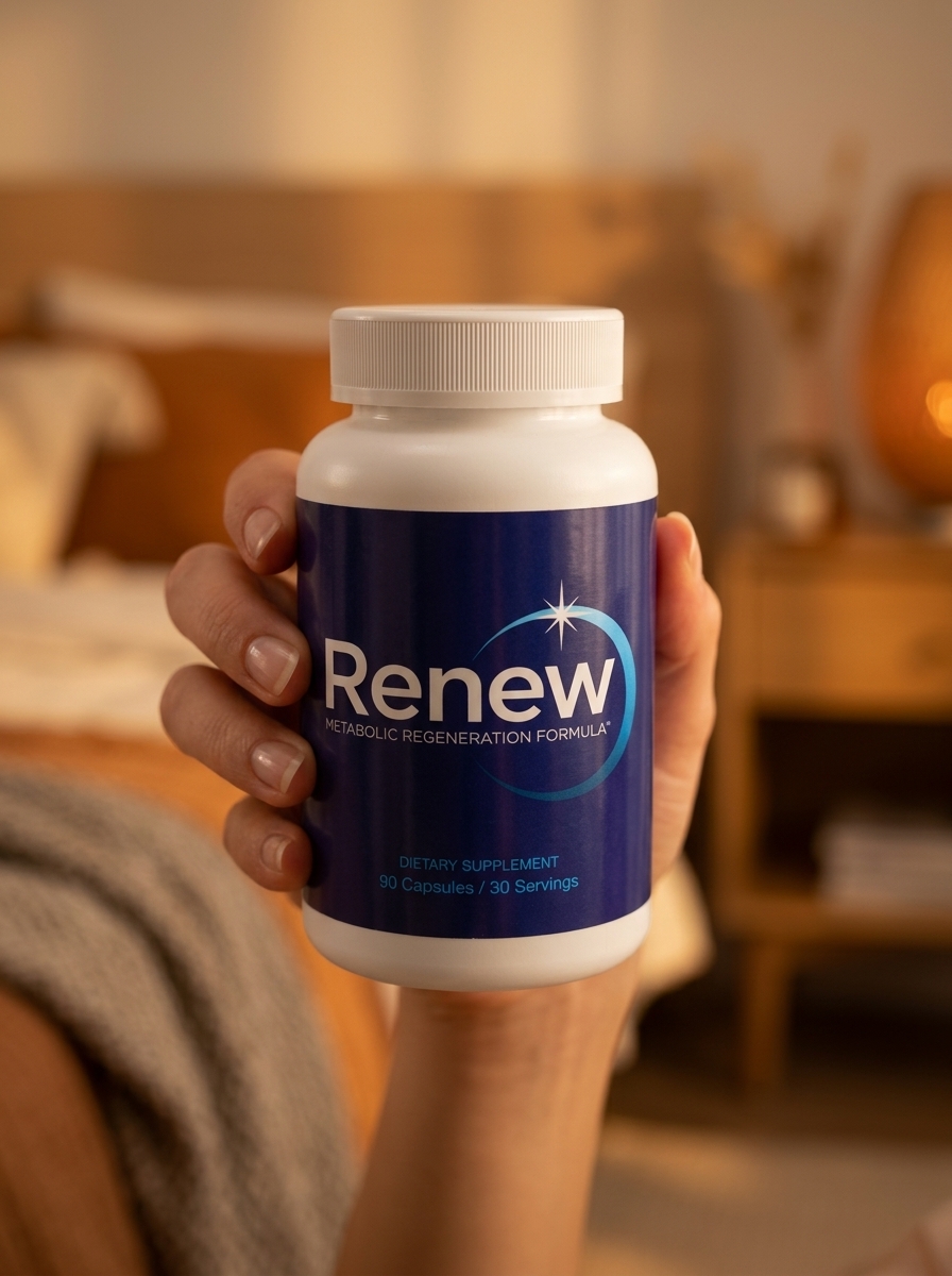 RENEW sleep support formula bottle in gentle hands