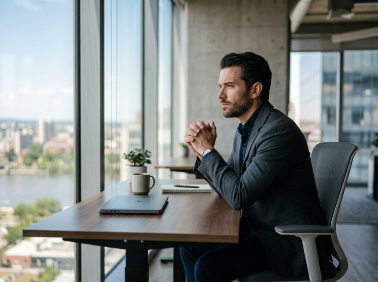 thoughtful professional man at office desk