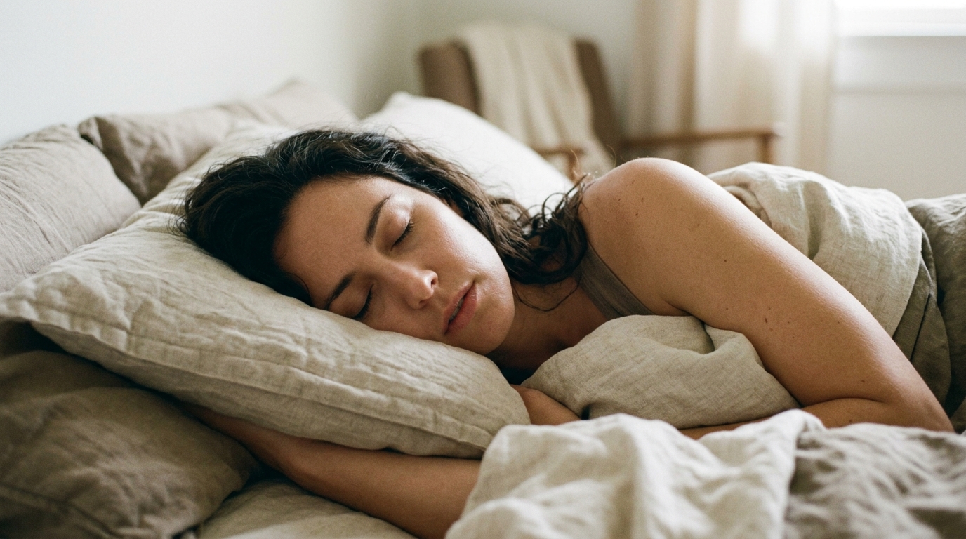 woman experiencing deep restorative sleep naturally
