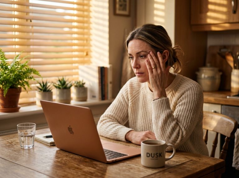 Tired woman experiencing afternoon fatigue at kitchen table