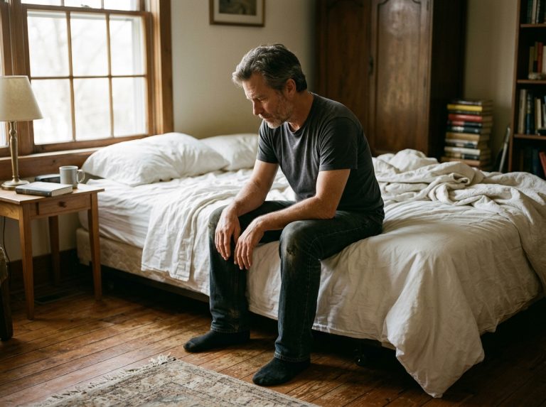 man contemplating morning energy levels thoughtfully