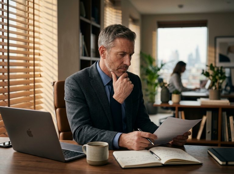focused professional man thinking at desk