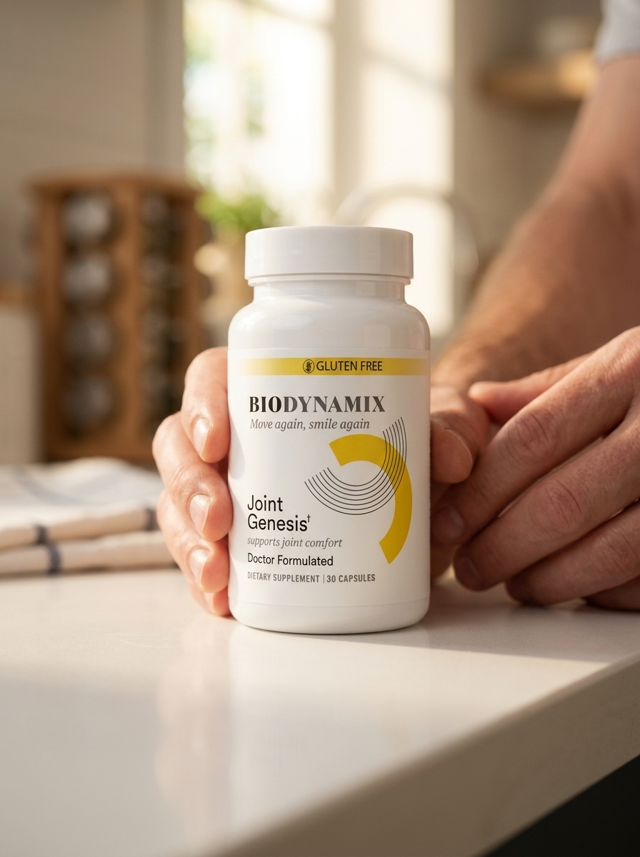 Joint Genesis supplement bottle with hands