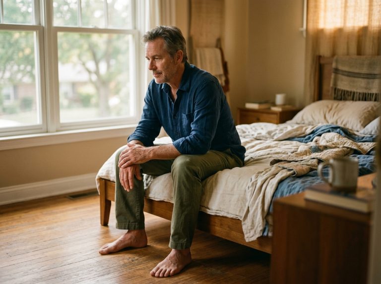 man contemplating joint health morning routine