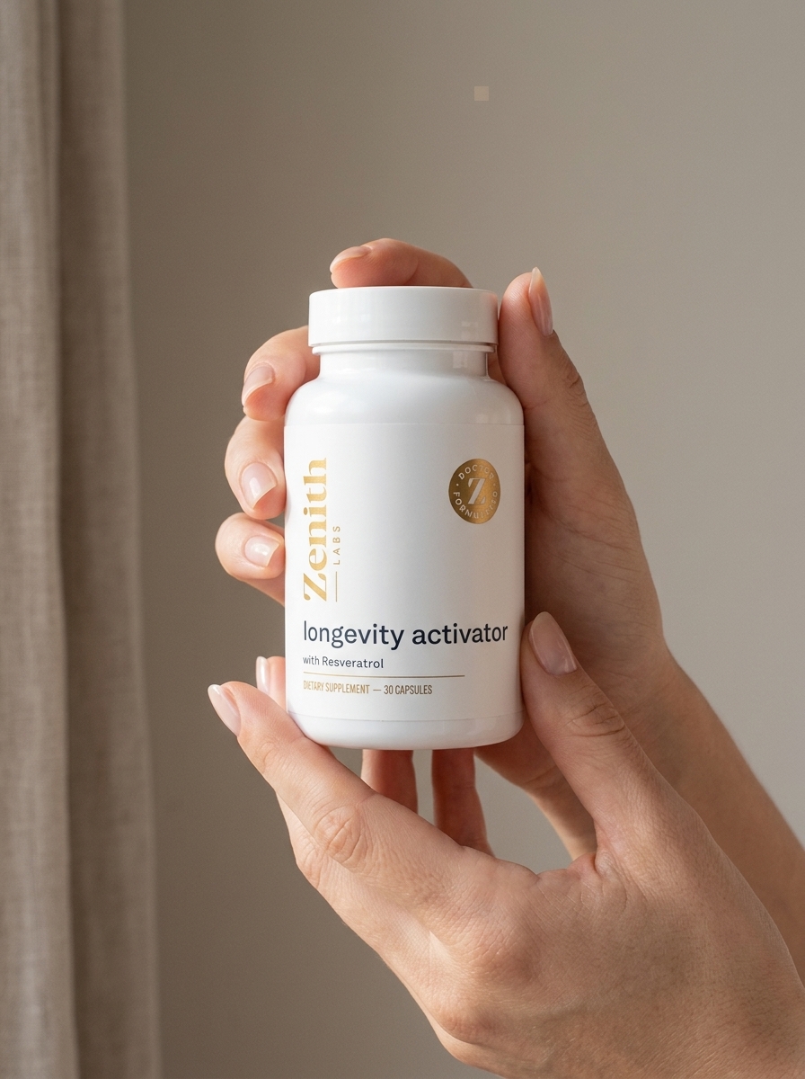 Longevity Activator supplement bottle in hands
