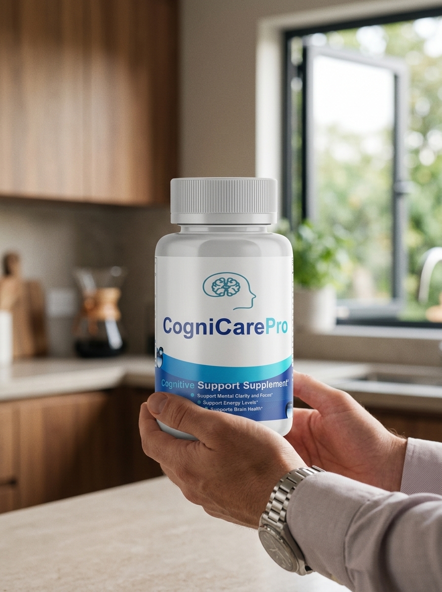 CogniCare Pro brain supplement bottle held by professional
