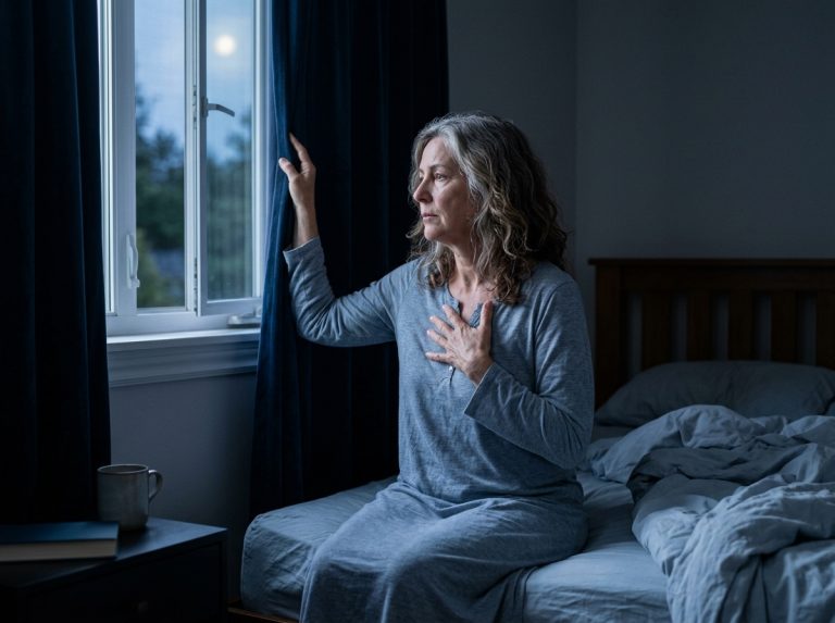 woman sitting bedside looking toward open window