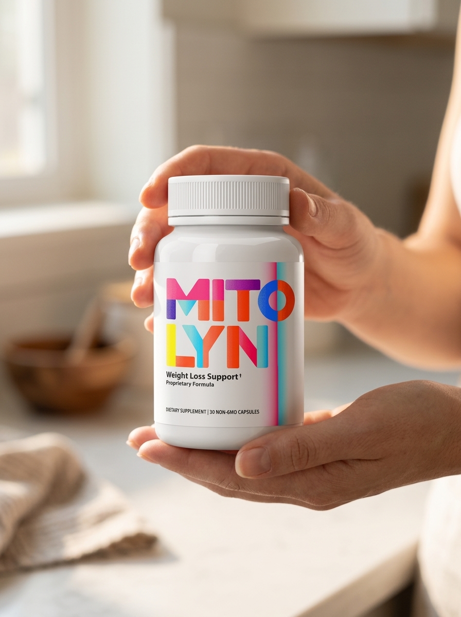 Mitolyn mitochondrial supplement bottle held carefully