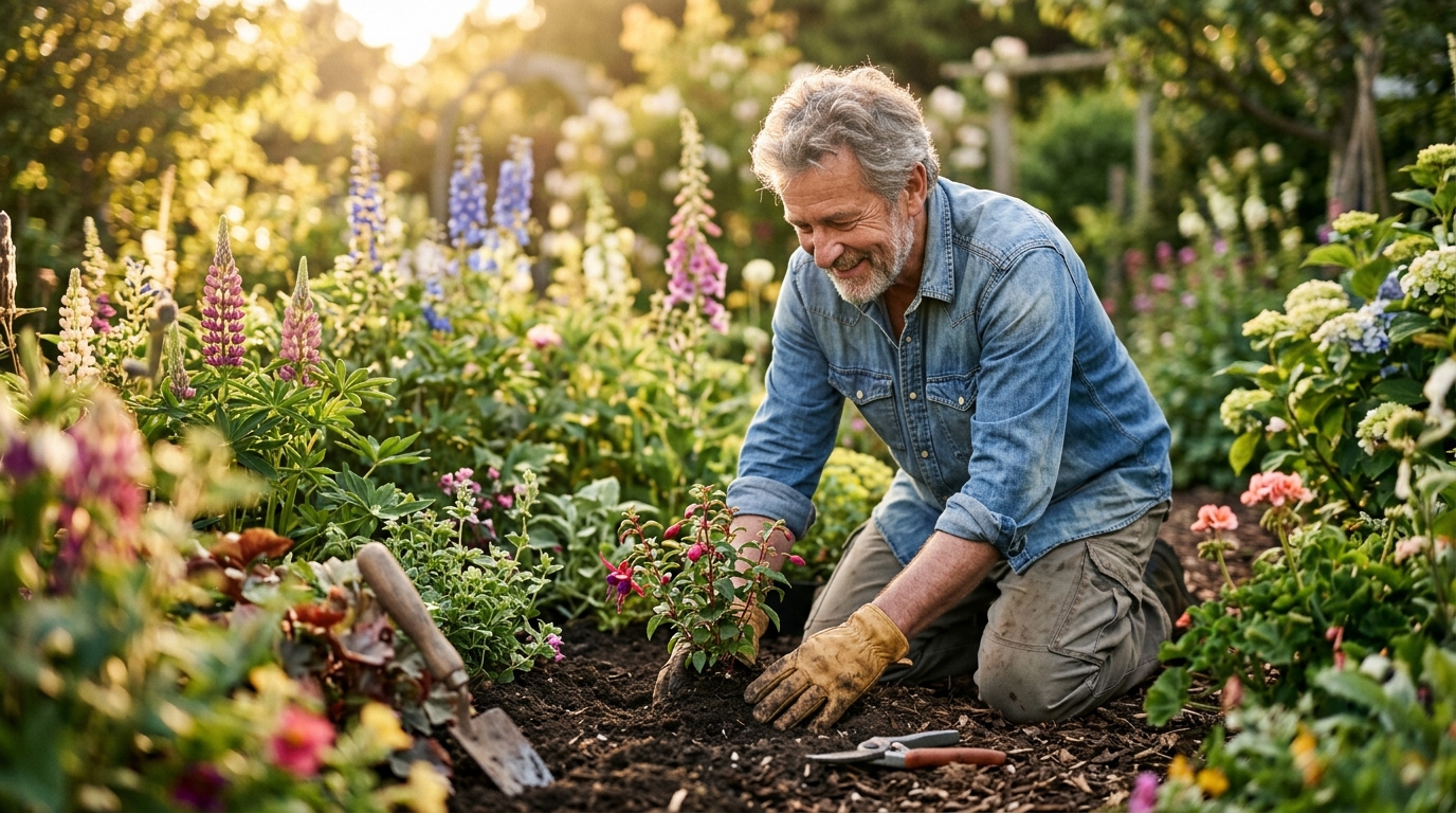 Older man gardening with renewed energy and purpose
