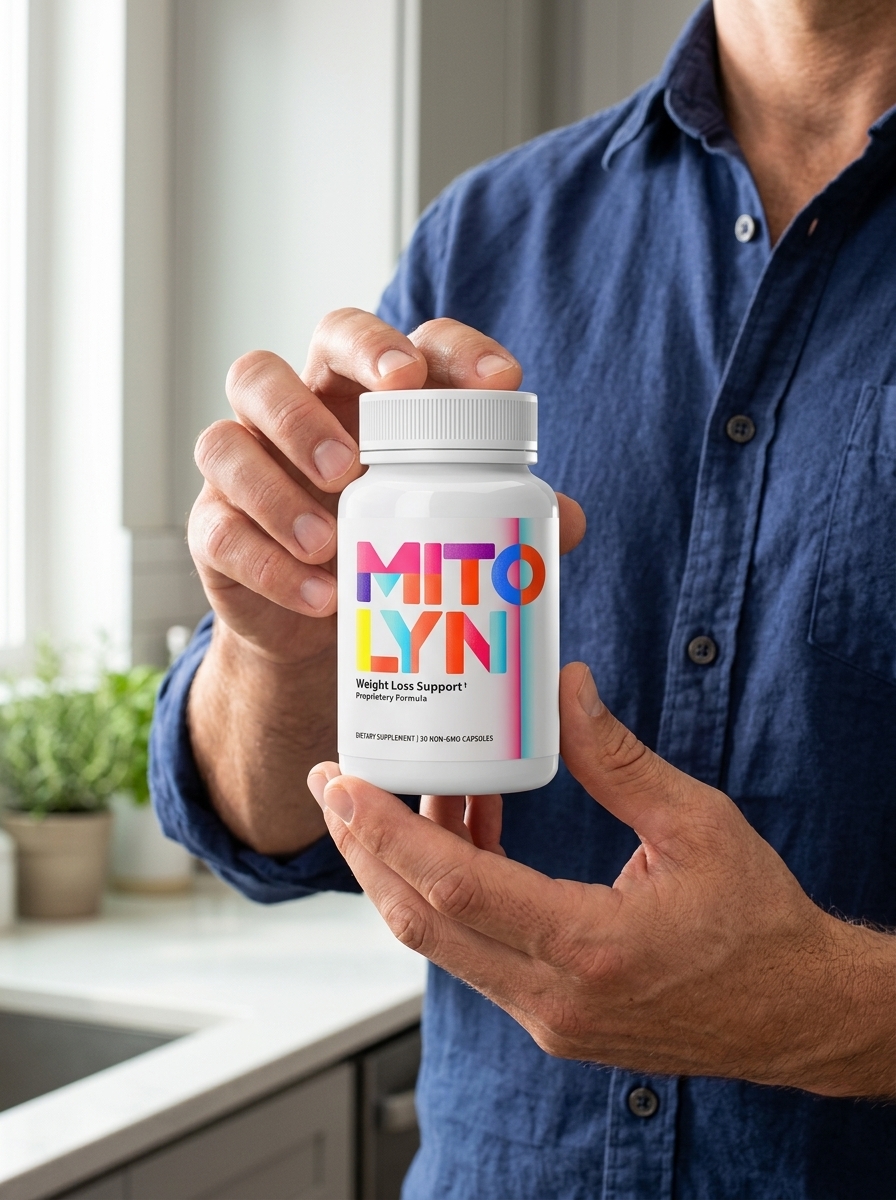 Mitolyn cellular energy supplement bottle held confidently