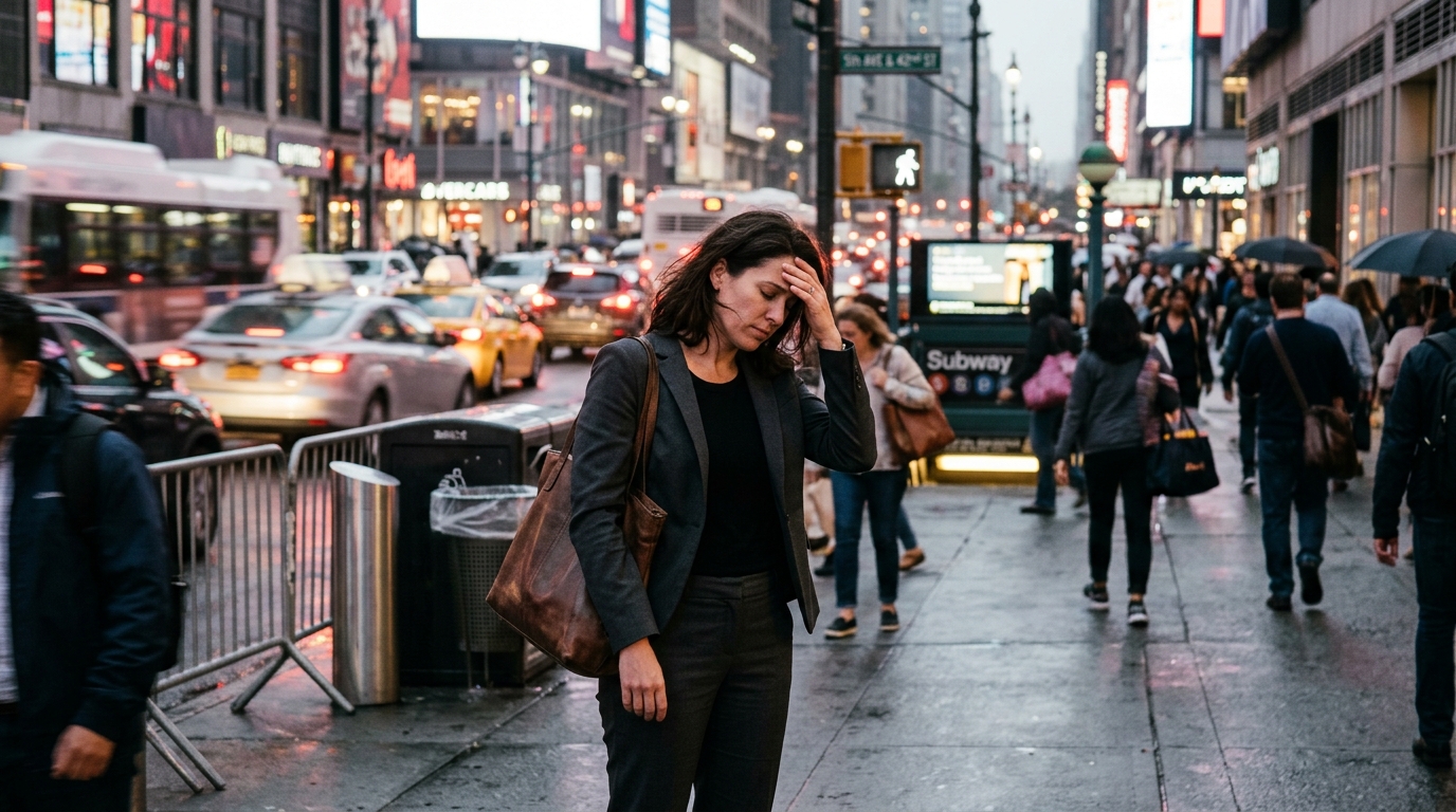 woman experiencing urban stress and environmental pressure